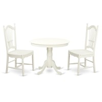 Ando3-Lwh-W 3 Pc Set With A Round Table And 2 Wood Dinette Chairs With Stunning Linen White .