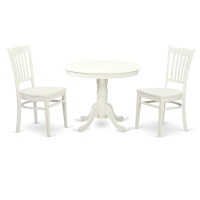Angr3-Lwh-W 3 Pc Set With A Table And 2 Wood Dinette Chairs In Linen White.