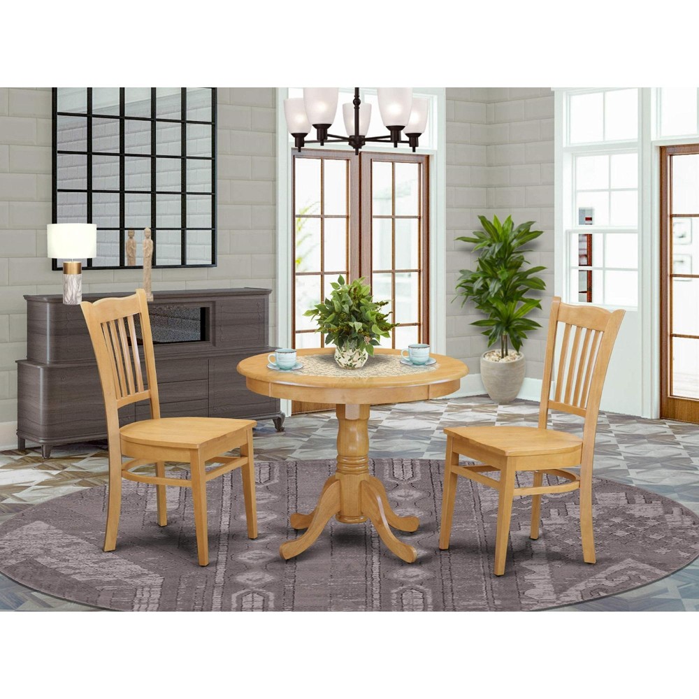 Angr3-Oak-W 3 Pc Kitchen Table Set - Table And 2 Dining Chairs