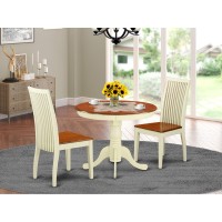 Anip3-Bmk-W 3 Pc Kitchen Table Set With A Kitchen Table And 2 Wood Seat Kitchen Chairs In Buttermilk And Cherry