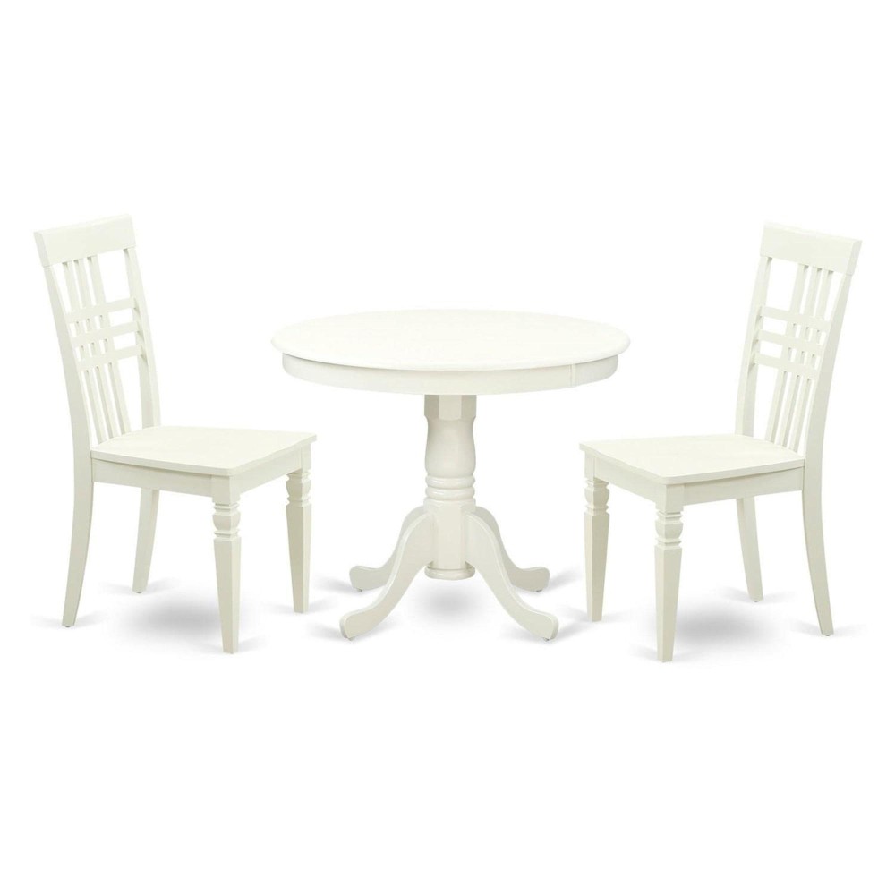 Anlg3-Lwh-W 3 Pc Set With A Kitchen Table And 2 Wood Kitchen Chairs Having Linen White .