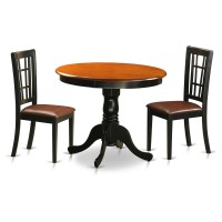 Anni3-Blk-Lc 3 Pc Dining Table With 2 Leather Chairs In Black And Cherry