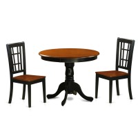 Anni3-Blk-W 3 Pc Dining Table With 2 Wood Chairs In Black And Cherry