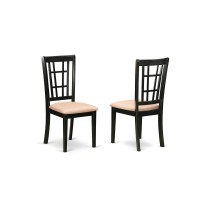 Anni5-Blk-C 5 Pc Dining Table With 4 Linen Chairs In Black And Cherry
