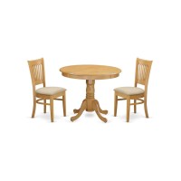 Anva3-Oak-C 3 Pc Dinette Set - Kitchen Table And 2 Dining Chairs