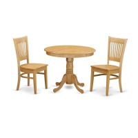 Anva3-Oak-W 3 Pc Small Kitchen Table Set - Small Dining Table And 2 Kitchen Chair