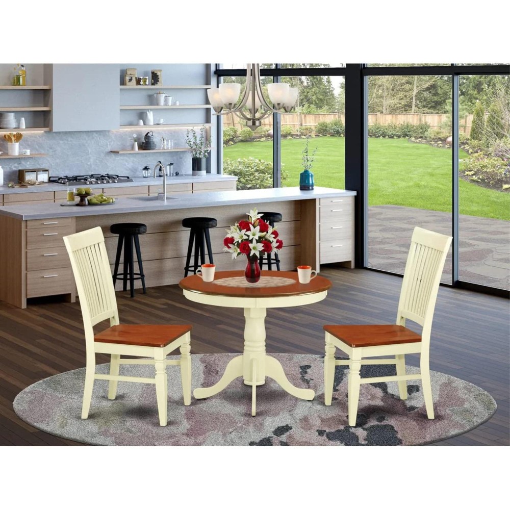 Anwe3-Bmk-W 3 Pc Kitchen Table Set With A Kitchen Table And 2 Wood Seat Kitchen Chairs In Buttermilk And Cherry
