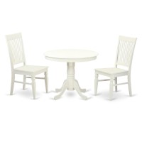 Anwe3-Lwh-W 3 Pc Set With A Table And 2 Wood Dinette Chairs In Linen White.