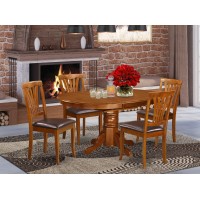 Avon5-Sbr-Lc 5 Pc Set Avon Table Featuring Leaf And 4 Leather Kitchen Chairs In Saddle Brown