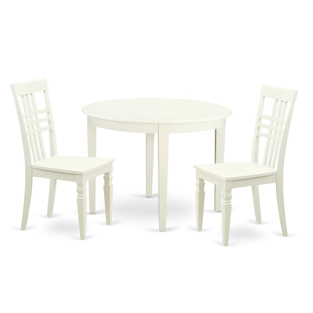 Bolg3-Lwh-W 3 Pc Small Kitchen Table Set With A Boston Dining Table And 2 Kitchen Chairs In Linen White