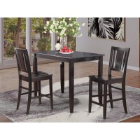 Buck3-Blk-W 3 Pc Pub Table Set-High Table And 2 Kitchen Counter Chairs