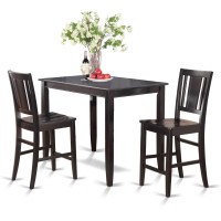Buck3-Blk-W 3 Pc Pub Table Set-High Table And 2 Kitchen Counter Chairs