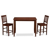 Buvn3-Mah-W 3 Pc Pub Table Set-Table And 2 Wood Counter Chairs