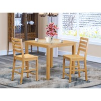 Cafe3-Oak-W 3 Pc Pub Table Set - Counter Height Table And 2 Dining Chairs.