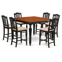 Chel7-Blk-C 7 Pc Counter Height Table Set-Square Pub Table And 6 Counter Height Chairs