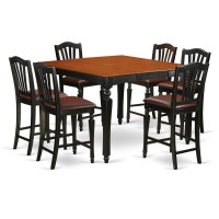 Chel7-Blk-Lc 7 Pc Counter Height Set- Square Counter Height Table And 6 Kitchen Counter Chairs