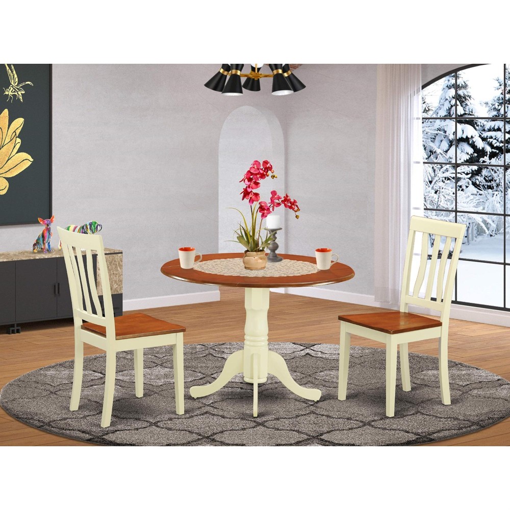 Dlan3-Bmk-W Dining Set - 3 Pcs With 2 Wood Chairs In Buttermilk