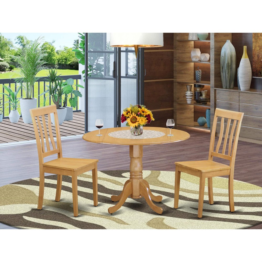 Dlan3-Oak-W 3 Pc Dining Room Set - Kitchen Dinette Table And 2 Dining Chairs