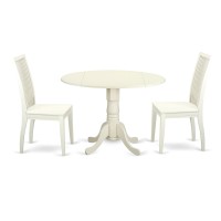 Dlip3-Whi-W 3 Pc Dublin Kitchen Table Set-Dining Table And 2 Wood Seat Kitchen Chairs