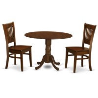 Dlva3-Esp-W 3 Pc 2-Drop-Leaf Table And 2 Wood Seat Chairs