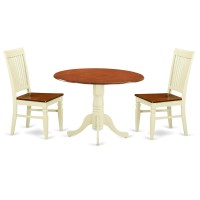 Dlwe3-Bmk-W 3 Pc Kitchen Table Set With A Dining Table And 2 Wood Seat Dining Chairs In Buttermilk And Cherry
