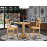 Edgr3-Oak-W 3 Pc Dining Counter Height Set - High Top Table And 2 Dinette Chairs.