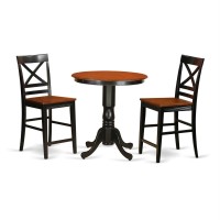 Edqu3-Blk-W 3 Pc Counter Height Table And Chair Set - Dining Table And 2 Counter Height Stool.