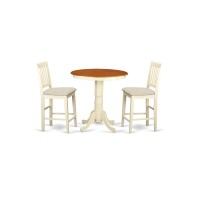 Edvn3-Whi-C 3 Pcpub Table Set High Top Table And 2 Dinette Chairs