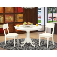Hlad3-Lwh-Lc 3 Piece Hartland Set With One Round 42In Dinette Table And Two Dinette Chairs With Faux Leather Seat In A Beautiful Linen White Finish.