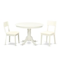 Hlad3-Lwh-Lc 3 Piece Hartland Set With One Round 42In Dinette Table And Two Dinette Chairs With Faux Leather Seat In A Beautiful Linen White Finish.