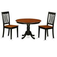 Hlan3-Bch-W 3 Pc Set With A Round Table And 2 Wood Dinette Chairs In Black And Cherry