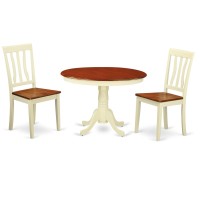 Hlan3-Bmk-W 3 Pc Set With A Round Dinette Table And 2 Wood Kitchen Chairs In Buttermilk And Cherry .