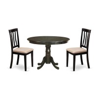Hlan3-Cap-C 3 Pc Kitchen Nook Dining Set-Round Kitchen Table And 2 Slatted Back Kitchen Chairs.