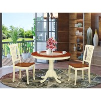 Hlav3-Bmk-W 3 Pc Set With A Round Small Table And 2 Wood Dinette Chairs In Buttermilk And Cherry .