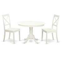 Hlbo3-Lwh-W 3 Pc Set With A Round Table And 2 Wood Dinette Chairs In Linen White
