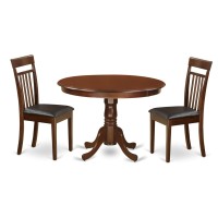 Hlca3-Mah-Lc 3 Pc Set With A Round Kitchen Table And 2 Leather Kitchen Chairs In Mahogany