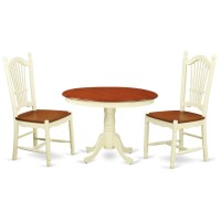 Hldo3-Bmk-W 3 Pc Set With A Round Small Table And 2 Leather Kitchen Chairs In Buttermilk And Cherry .