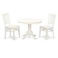 Hlgr3-Lwh-W 3 Pc Set With A Round Table And 2 Wood Dinette Chairs In Linen White