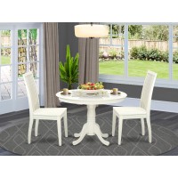 Hlip3-Lwh-W 3 Piece Hartland Set With One Round 42In Dinette Table And Two Dinette Chairs With Wood Seat In A Beautiful Linen White Finish.