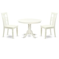Hllg3-Lwh-W 3 Pc Set With A Round Small Table And 2 Wood Dinette Chairs In Linen White