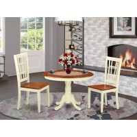 Hlni3-Bmk-W 3 Pc Set With A Round Small Table And 2 Wood Dinette Chairs In Buttermilk And Cherry .