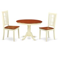 Hlni3-Bmk-W 3 Pc Set With A Round Small Table And 2 Wood Dinette Chairs In Buttermilk And Cherry .