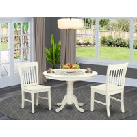 Hlno3-Lwh-W 3 Piece Hartland Set With One Round 42In Dinette Table And Two Dinette Chairs With Wood Seat In A Warm Linen White Finish.