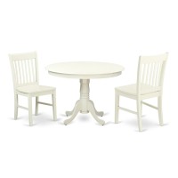 Hlno3-Lwh-W 3 Piece Hartland Set With One Round 42In Dinette Table And Two Dinette Chairs With Wood Seat In A Warm Linen White Finish.