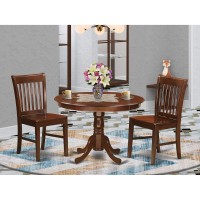 Hlno3-Mah-W 3 Pc Set With A Round Kitchen Table And 2 Wood Dinette Chairs In Mahogany