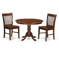Hlno3-Mah-W 3 Pc Set With A Round Kitchen Table And 2 Wood Dinette Chairs In Mahogany