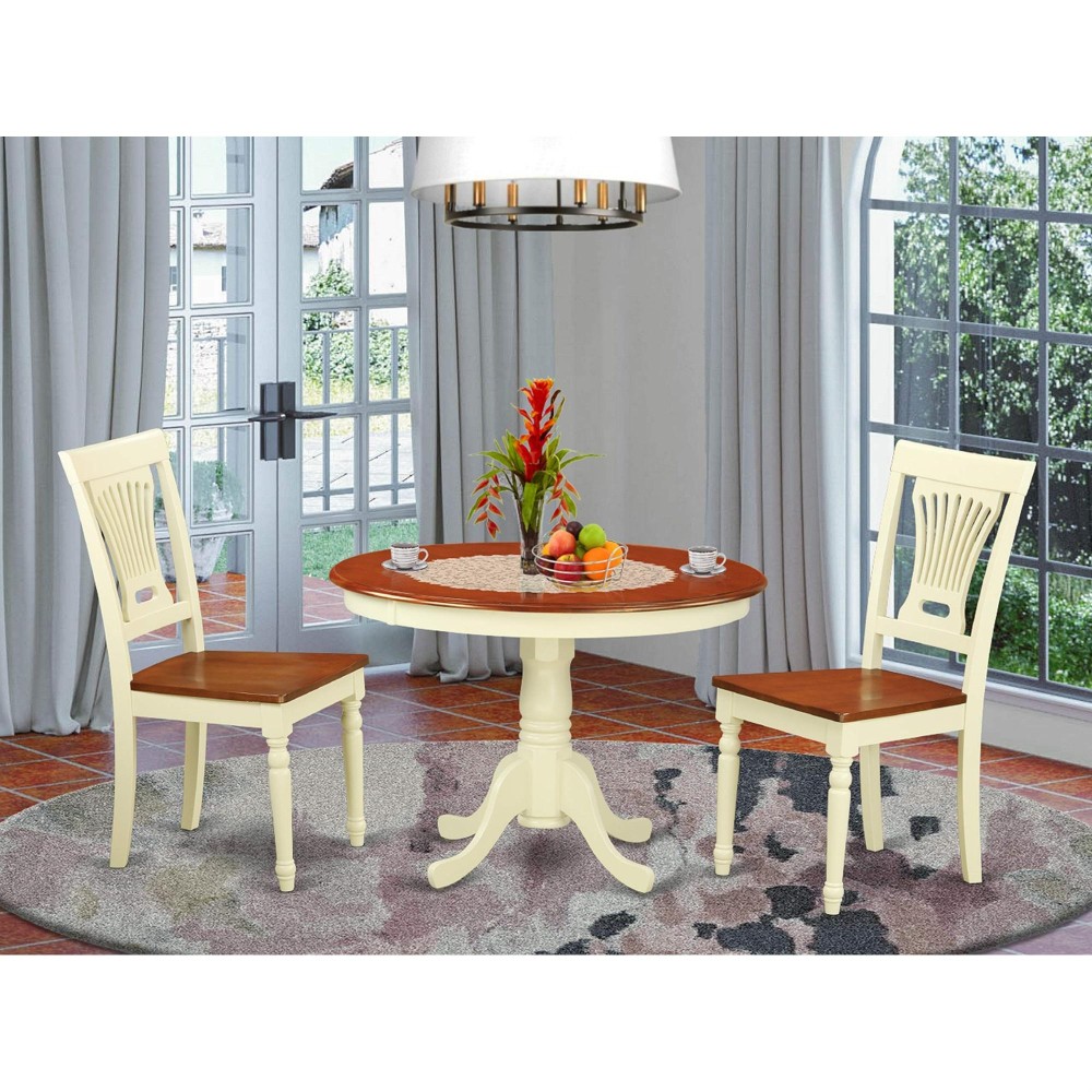 Hlpl3-Bmk-W 3 Pc Set With A Round Dinette Table And 2 Wood Dinette Chairs In Buttermilk And Cherry .