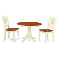 Hlpl3-Bmk-W 3 Pc Set With A Round Dinette Table And 2 Wood Dinette Chairs In Buttermilk And Cherry .