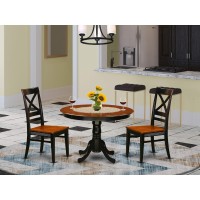 Hlqu3-Bch-W 3 Pc Set With A Round Dinette Table And 2 Leather Kitchen Chairs In Black And Cherry