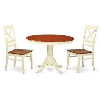 Hlqu3-Bmk-W 3 Pc Set With A Round Small Table And 2 Leather Kitchen Chairs In Buttermilk And Cherry .